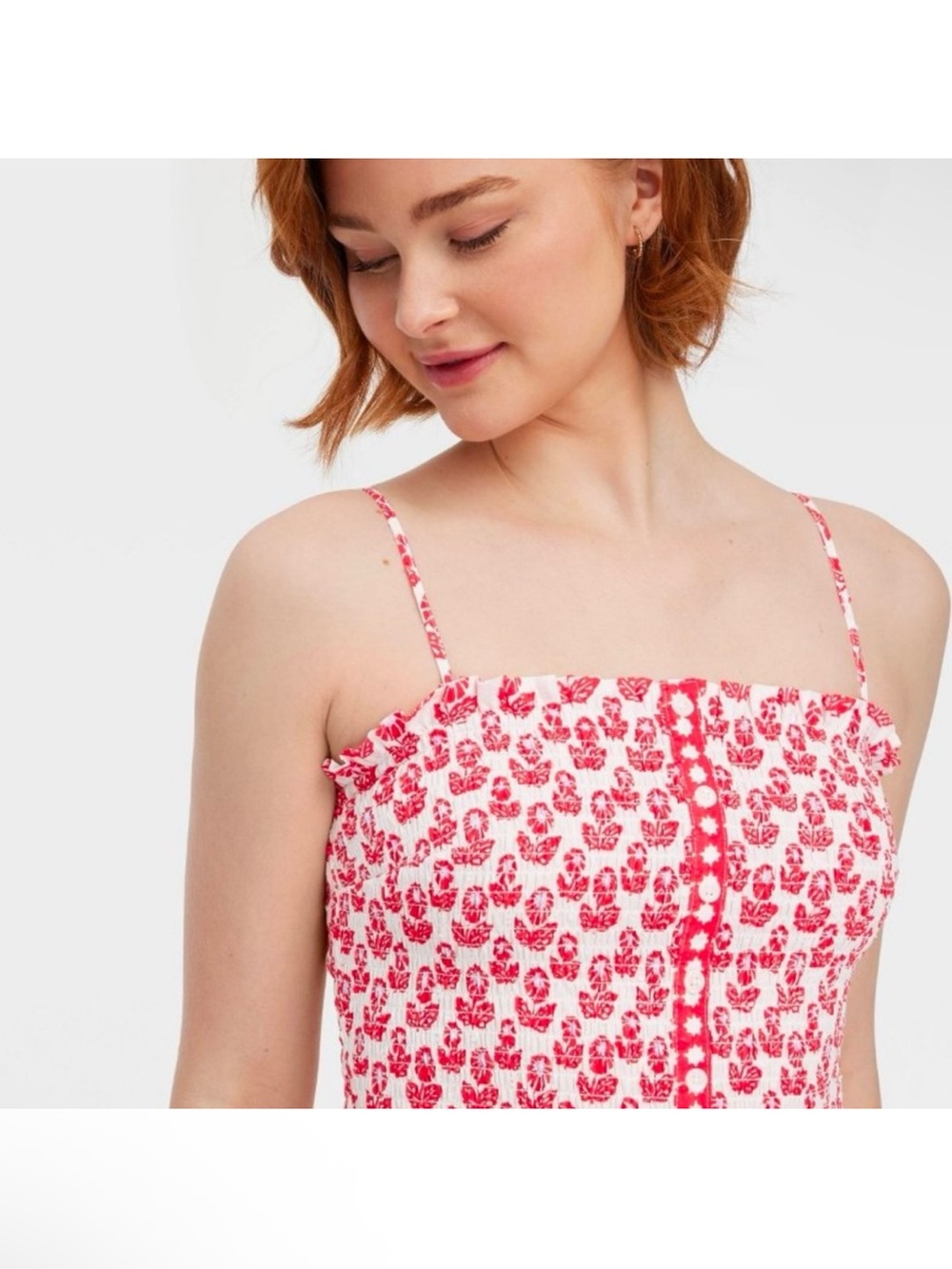 Nwt Roller Rabbit x target Red Floral Smocked Cami shirt size 4X. Stretch!